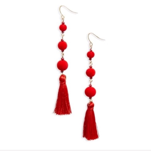 Red Tassel Earrings - Picture 2 of 2